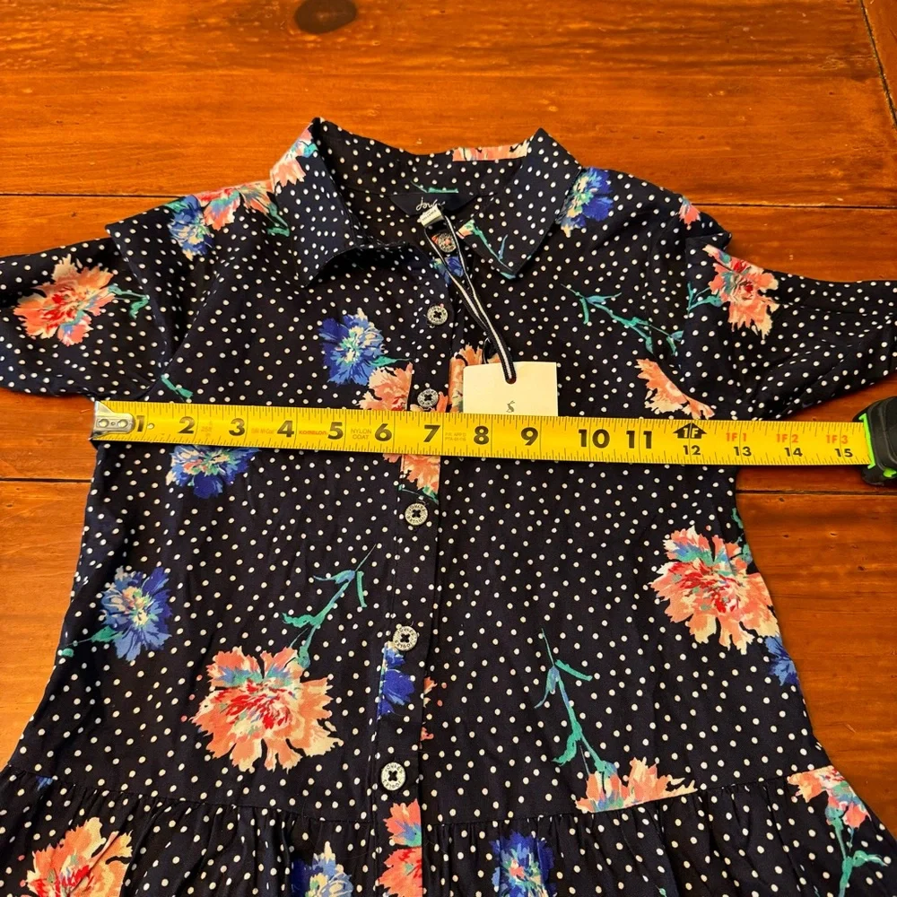 Joules Girls Amelia Shirt Dress Polka Dot Floral Navy Size 7/8 Years
